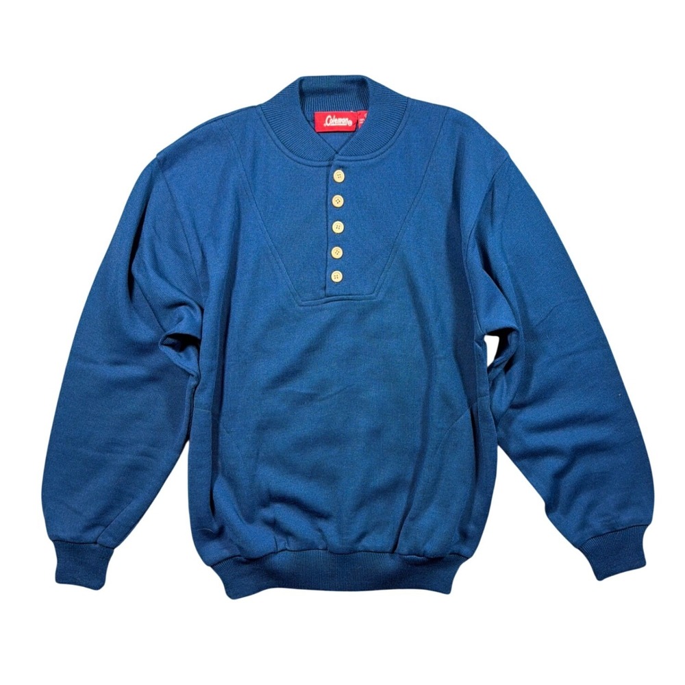 Coleman Pullover Sweater Mens‎ Large Blue Excellent Henley Ribbed Knit